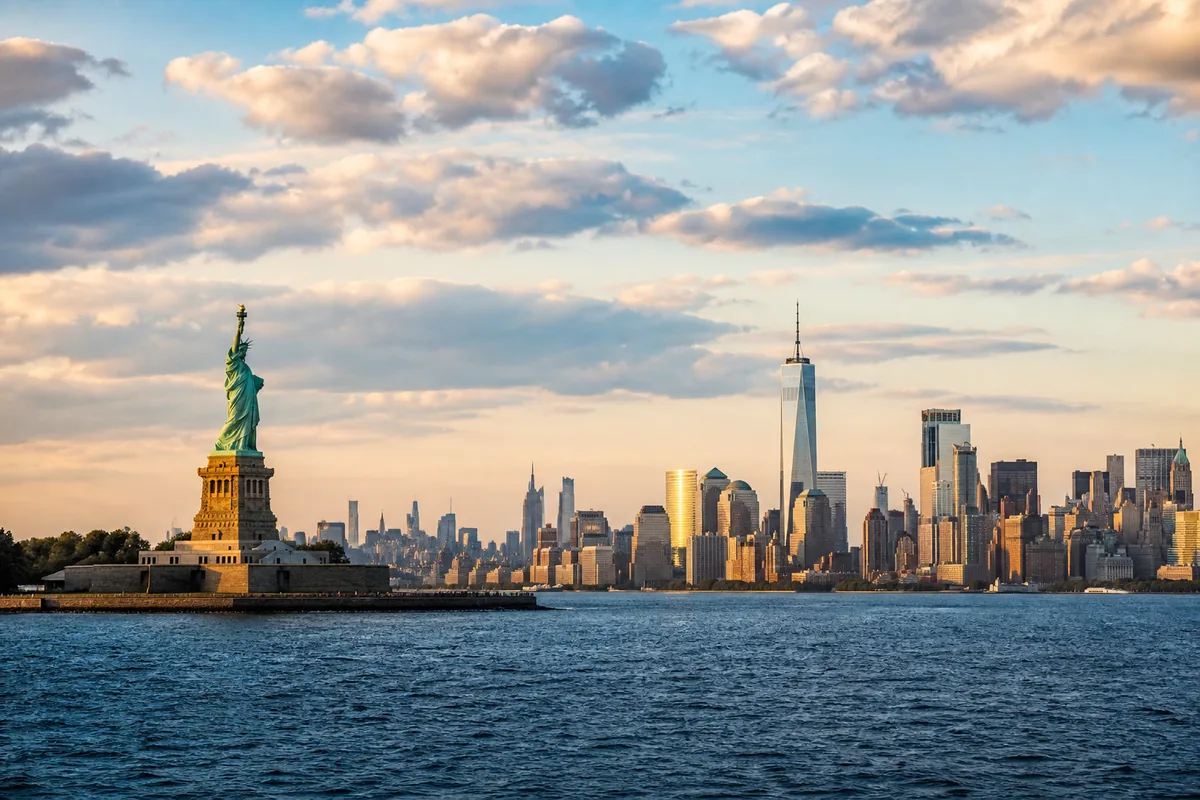 Statue of Liberty and the New York City skyline in the United States